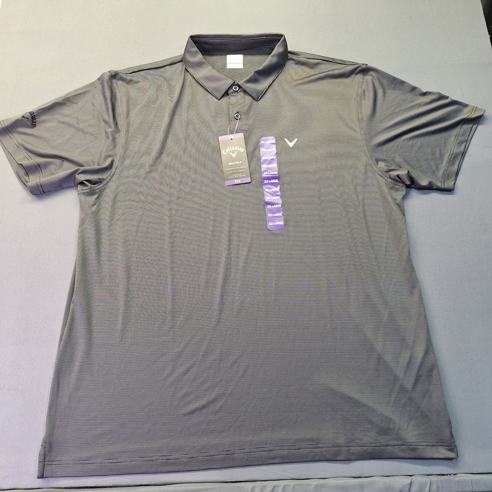 Callaway Mens XXL Golf Polo Caviar Striped Moisture Wicking Shirt CGKSE0S8 NEW